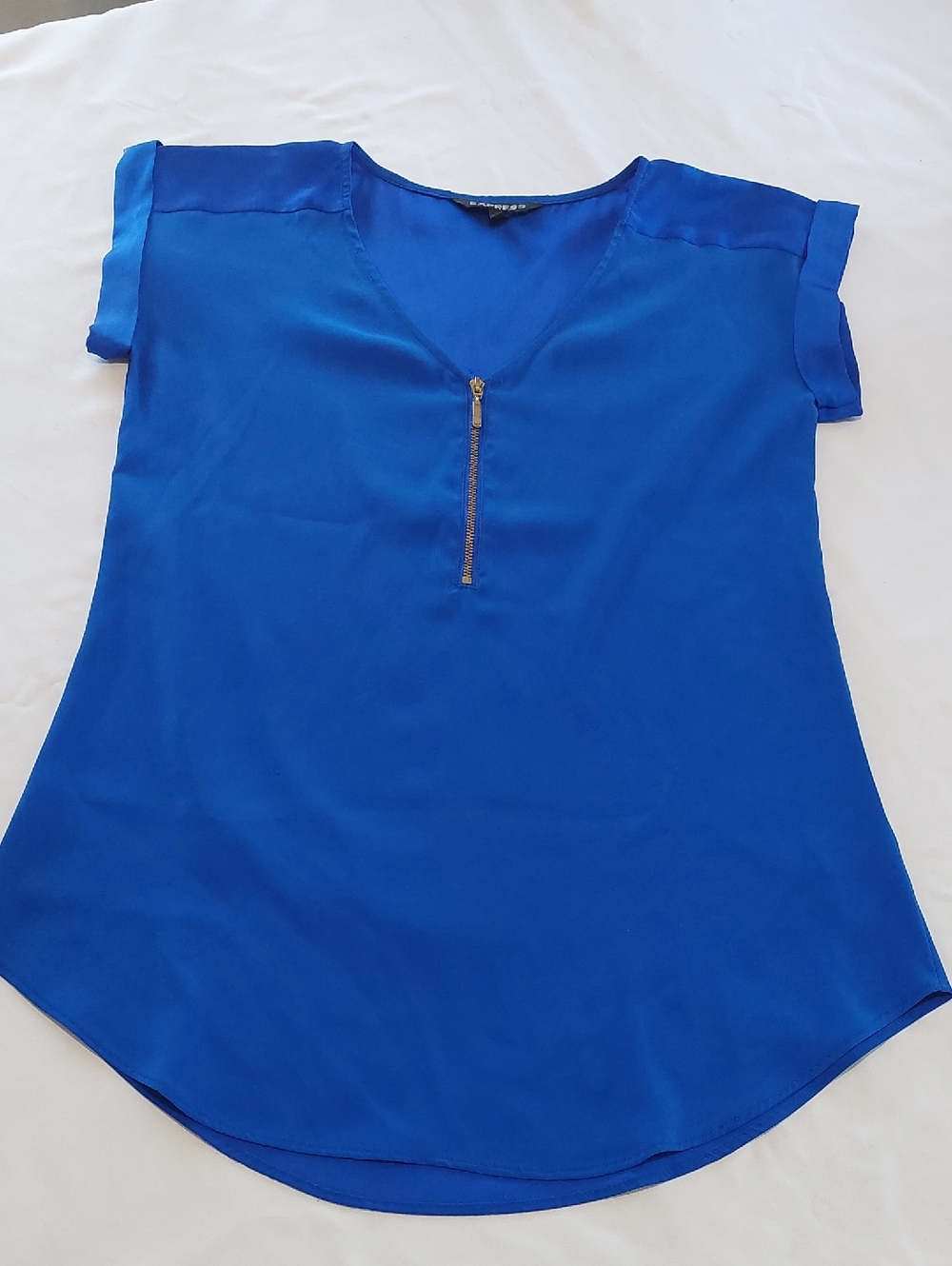 Express Royal Blue 1/4  Zip-Front Blouse.Size XS
